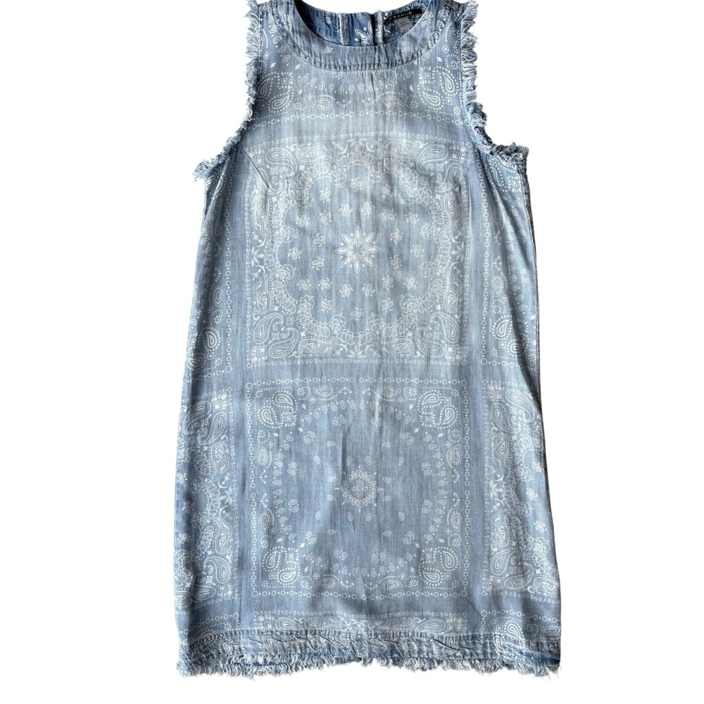T TAHARI Fringed Chambray Sleeveless Dress In Bandana Print Size XS